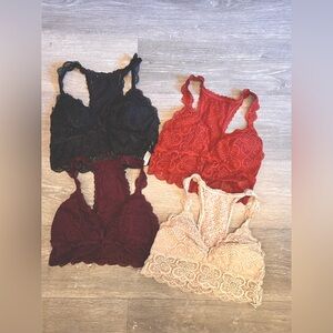 AERIE Lace Bralette Set - Black, Red, Burgundy, Cream